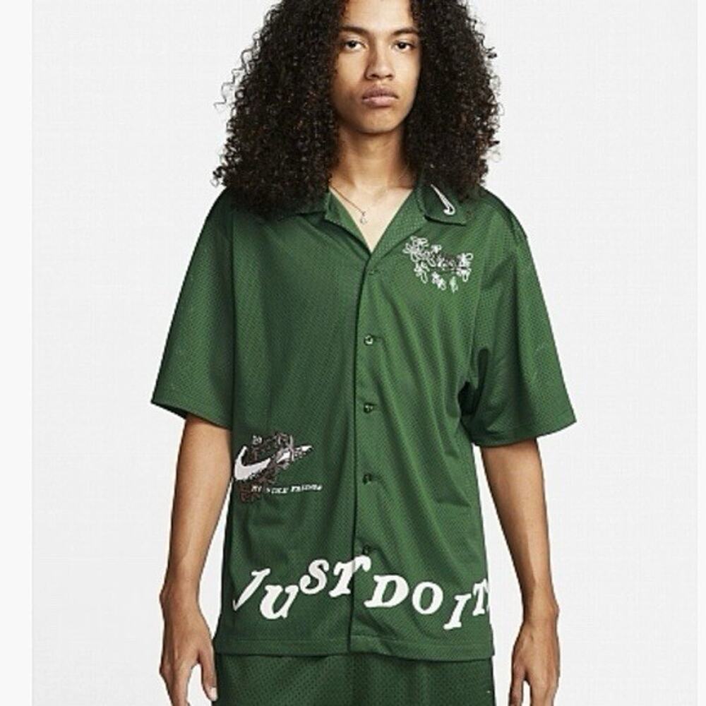 Nike Sportswear Just Do It Mesh Men’s Polo Shirt Green Hawaiian Size Small